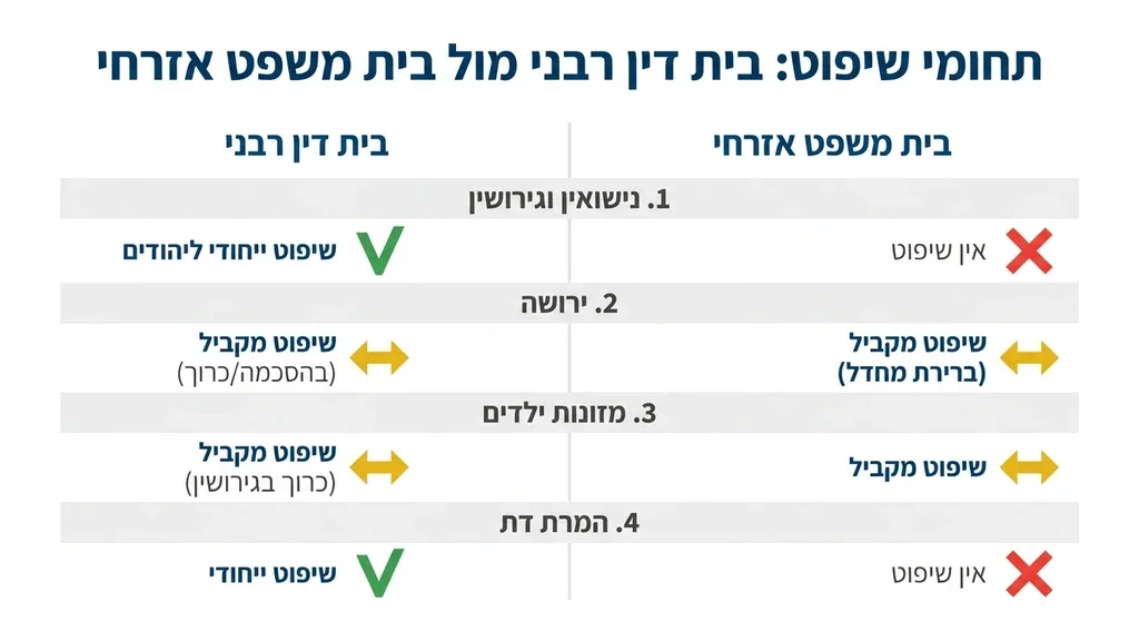 נוצר על ידי מודל בינה מלאכותית Gemini Pro התנהלות משפטית מול בתי דין רבניים